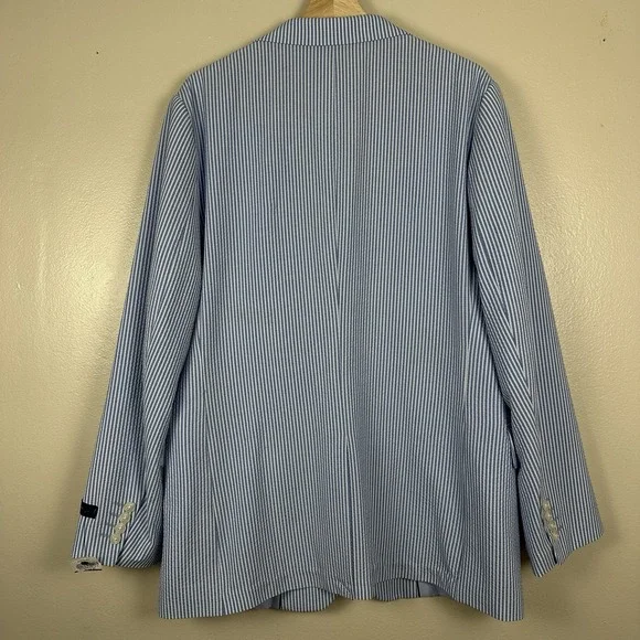 Stafford Men's 44R Seersucker Classic Fit Blazer Sport Coat Blue Striped NEW - Picture 3 of 14